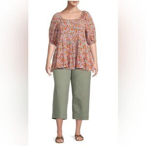 Women's Plus Size Puff‎ Sleeve Square Neck Babydoll fall Top